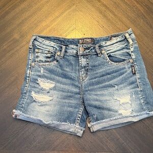 Silver Jeans Distressed Blue Denim Shorts